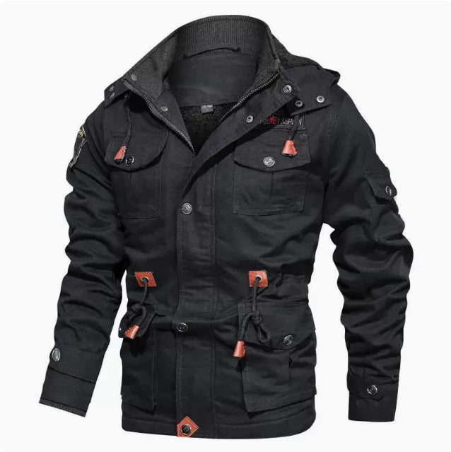 Herren Military-Winterjacke mit Kapuze in Khaki
