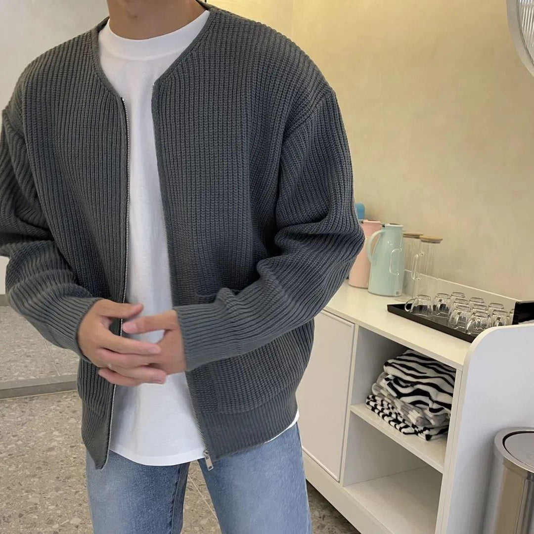 Herren Grobstrickjacke mit Reissverschluss und Taschen