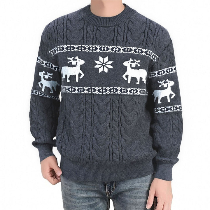 Herren Weihnachtspullover mit Rentiermuster und Rundhals