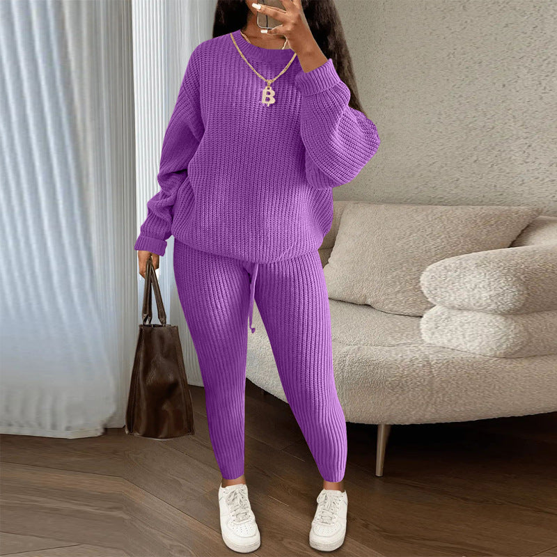Rippstrick-Set aus Pullover und Hose mit Kordelzug