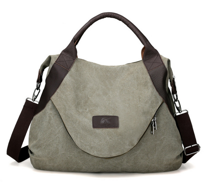 Grosse blaue Canvas-Schultertasche mit Kontrastgriffen