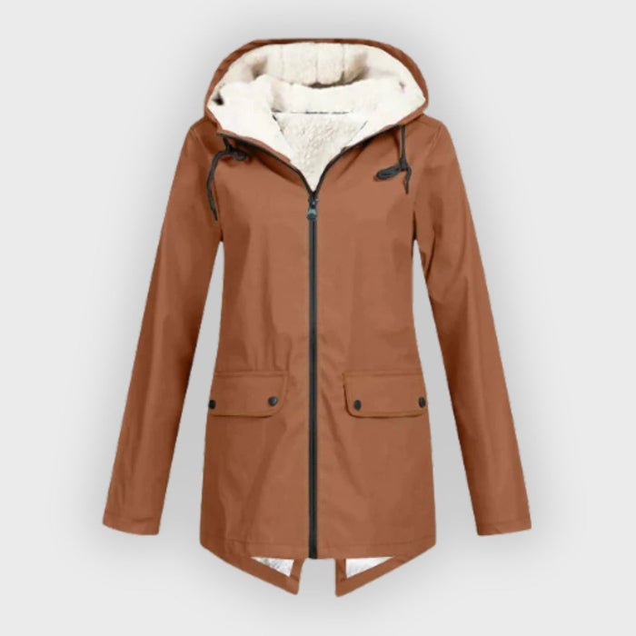 Damen Trenchcoat mit Kapuze Fleecefutter Wasserdicht
