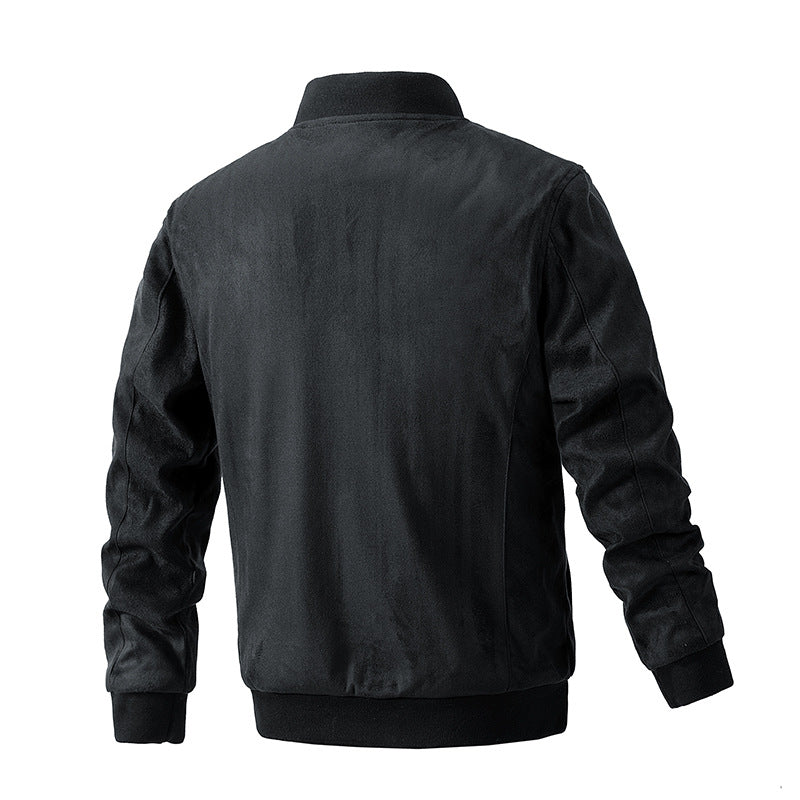 Herren Wildlederjacke mit Stehkragen in Khaki