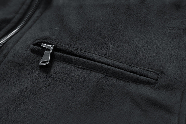Herren Wildlederjacke mit Stehkragen in Khaki