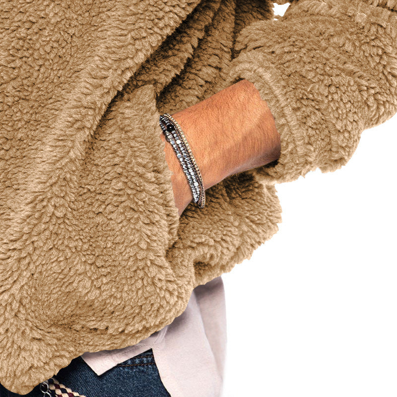 Herren Teddy-Fleecejacke mit Kapuze in Khaki