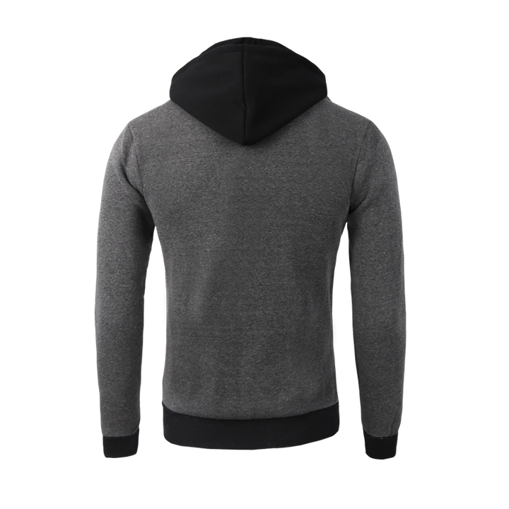 Mann in grauer Sweatjacke mit hohem Kragen