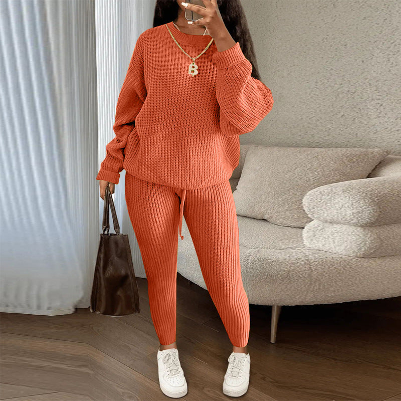 Rippstrick-Set aus Pullover und Hose mit Kordelzug