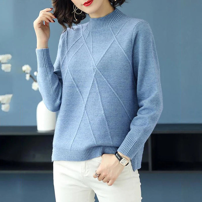 Damen Rollkragenpullover mit Rautenstrickmuster und Seitenschlitzen