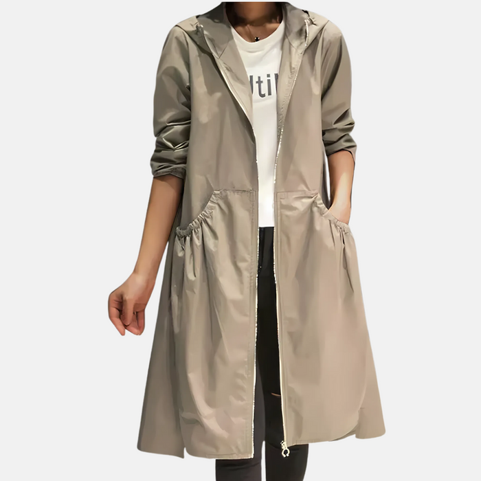 Damen Wasserdichte Knielange Jacke mit Kapuze