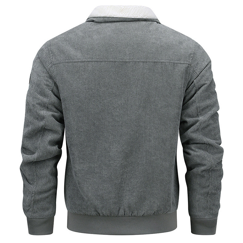 Herren Cordjacke mit Sherpa-Kragen in Grau