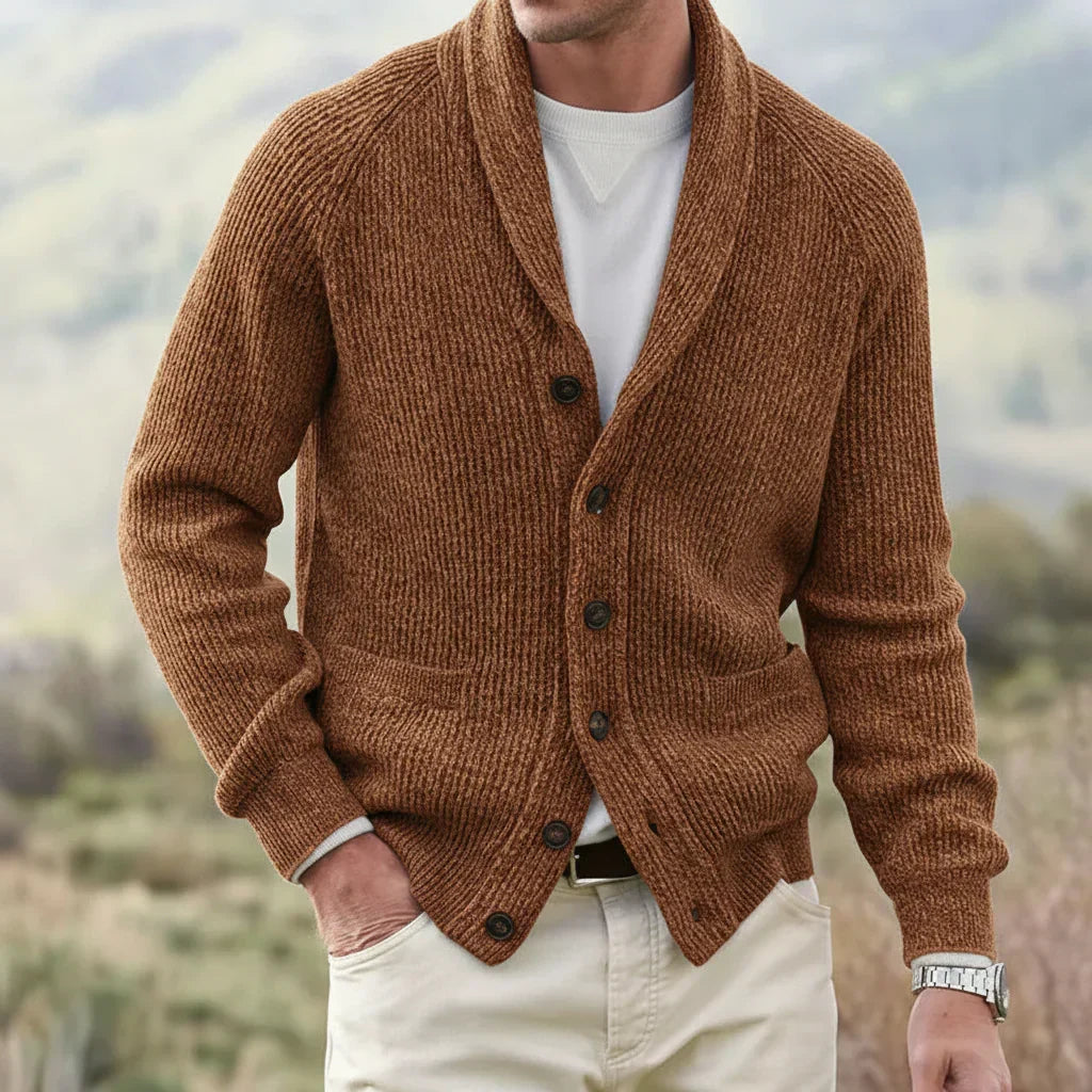 Michael | Herren Frühjahrs Strickjacke mit Schalkragen und Knopfleiste