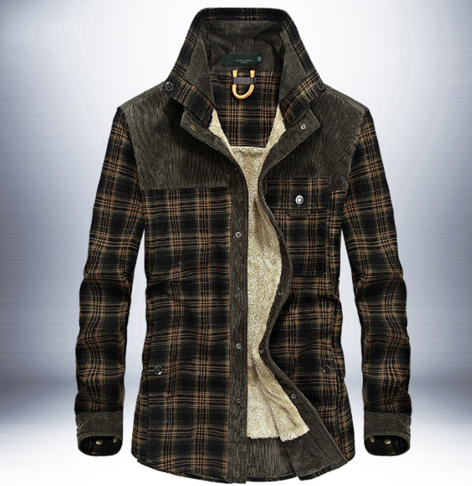 Karierte Herren Hemdjacke mit Fleecefutter