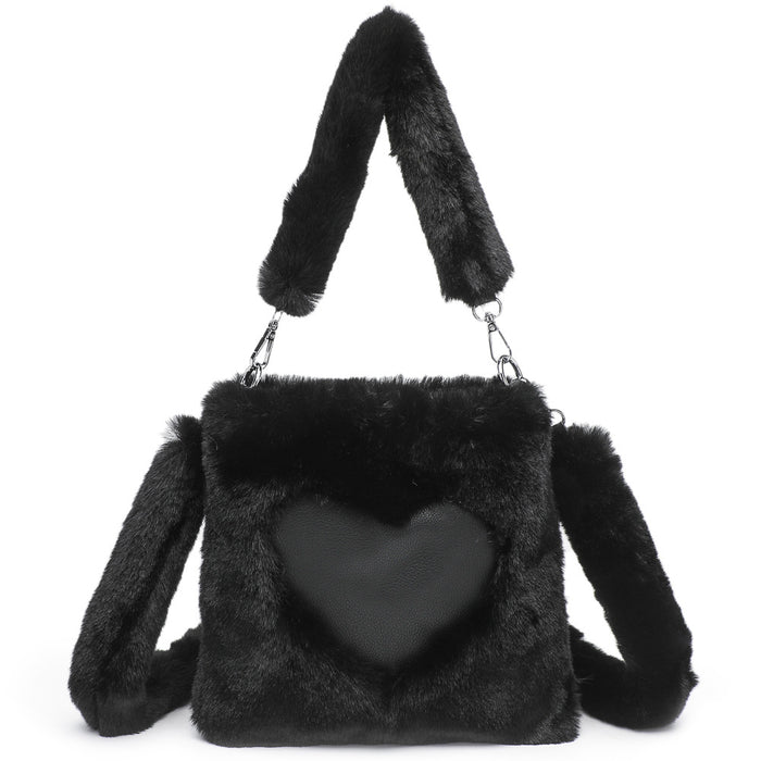 Lea | Flauschige Herztasche mit Hasenohren und Schulterriemen