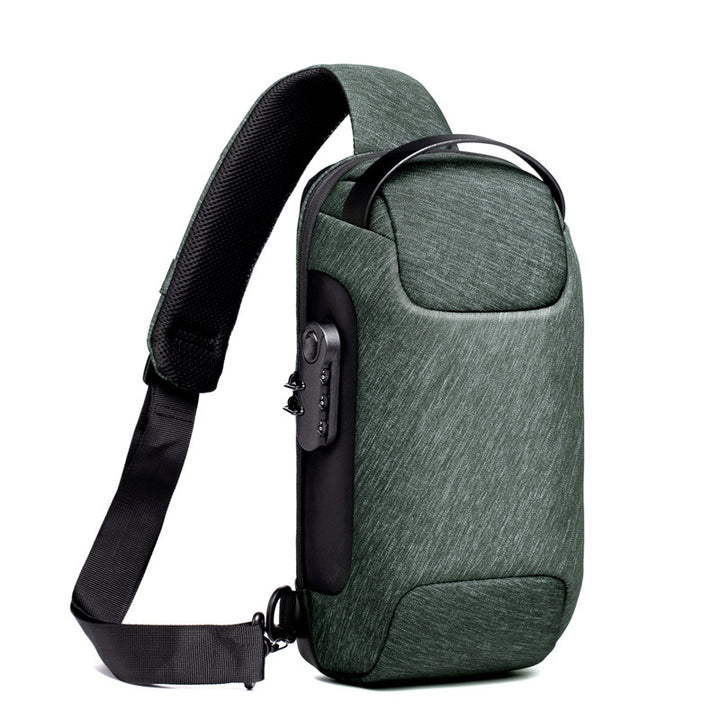 Schwarze Brusttasche mit Zahlenschloss und USB-Port