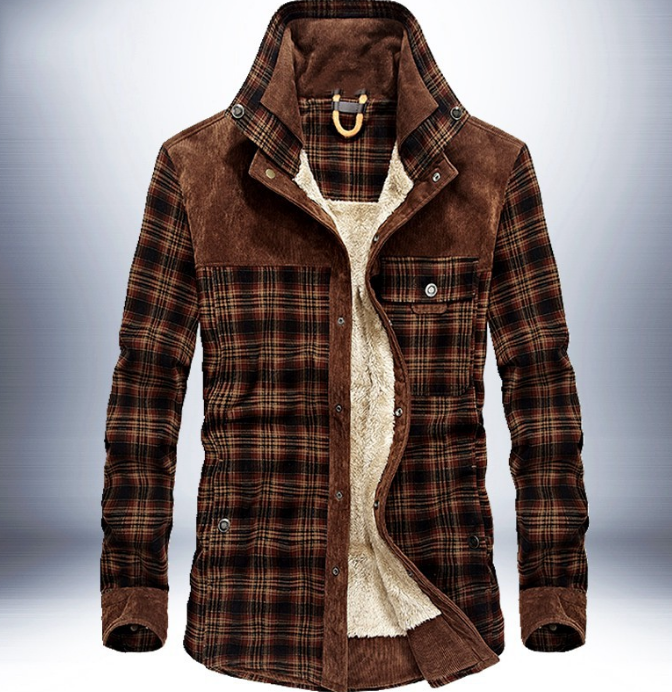 Karierte Herren Hemdjacke mit Fleecefutter