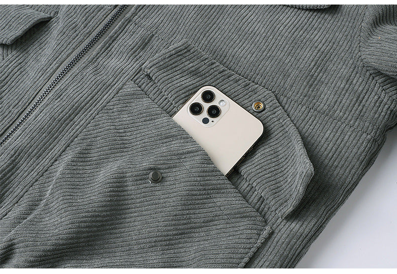 Herren Cordjacke mit Sherpa-Kragen in Grau