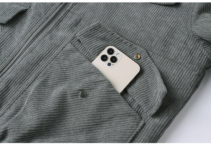 Herren Cordjacke mit Sherpa-Kragen in Grau