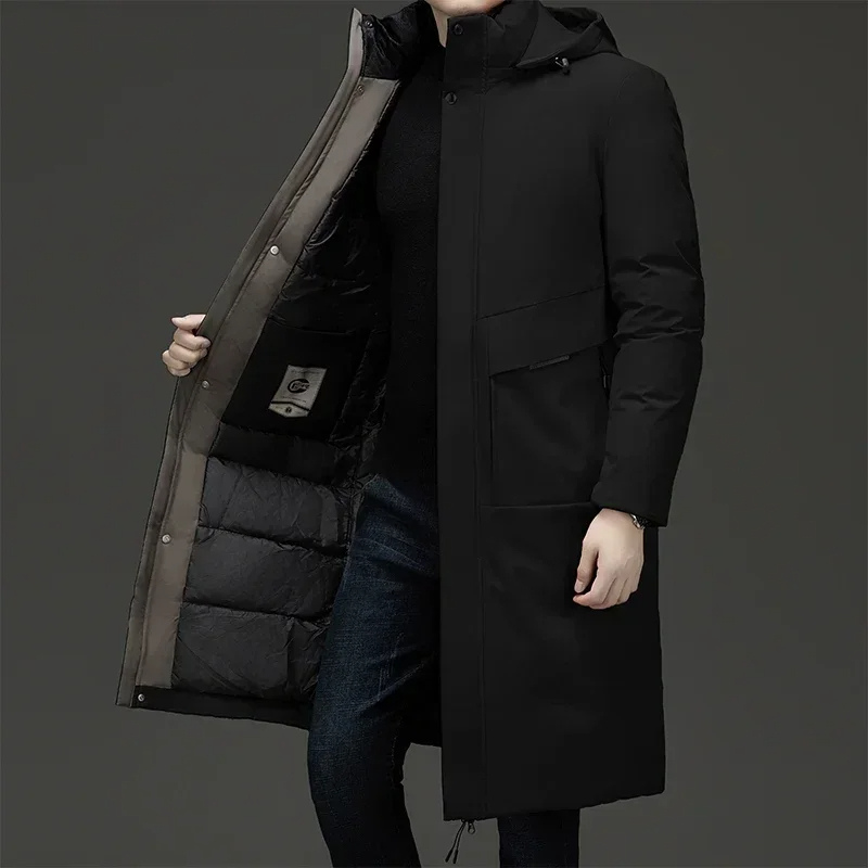 Alexander | Herren Langer Winter Steppmantel mit Kapuze