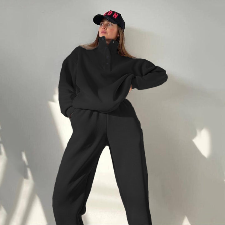 Damen im Oversize-Fleece-Set mit Stehkragen