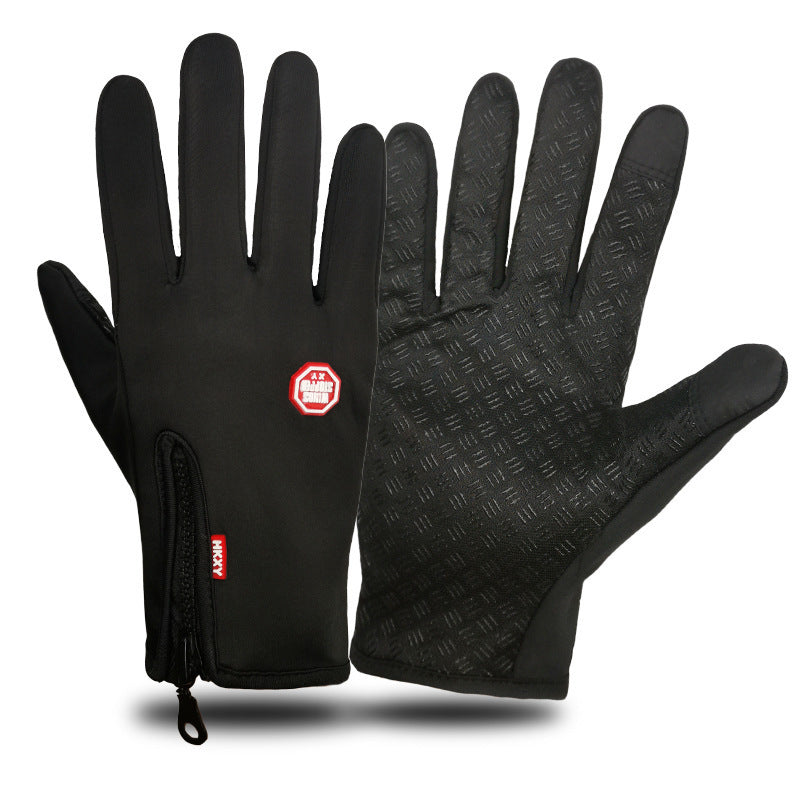 Schwarze Touchscreen-Handschuhe mit Reissverschluss am Bündchen