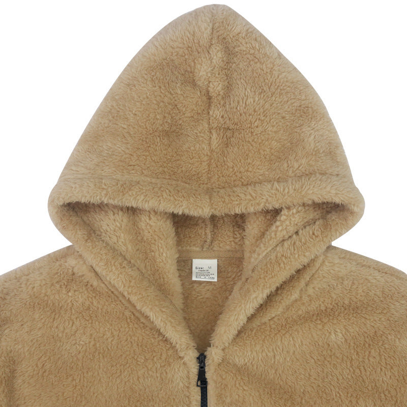 Herren Teddy-Fleecejacke mit Kapuze in Khaki