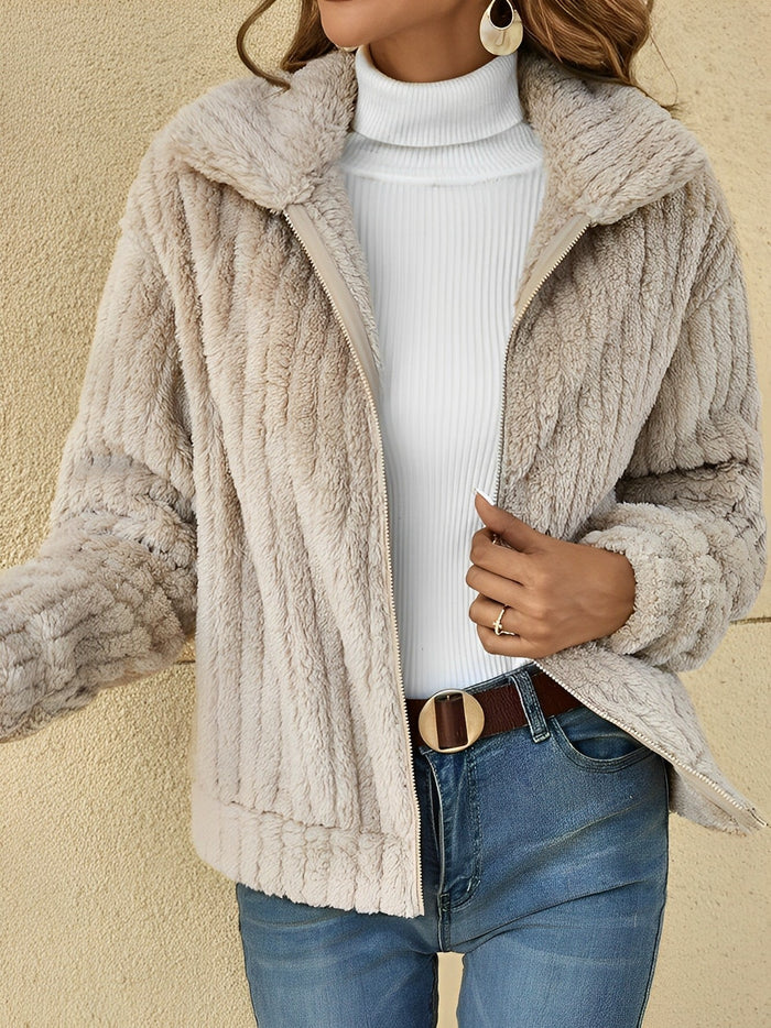 Damen Teddyjacke mit Reißverschluss und Kapuze Kurz