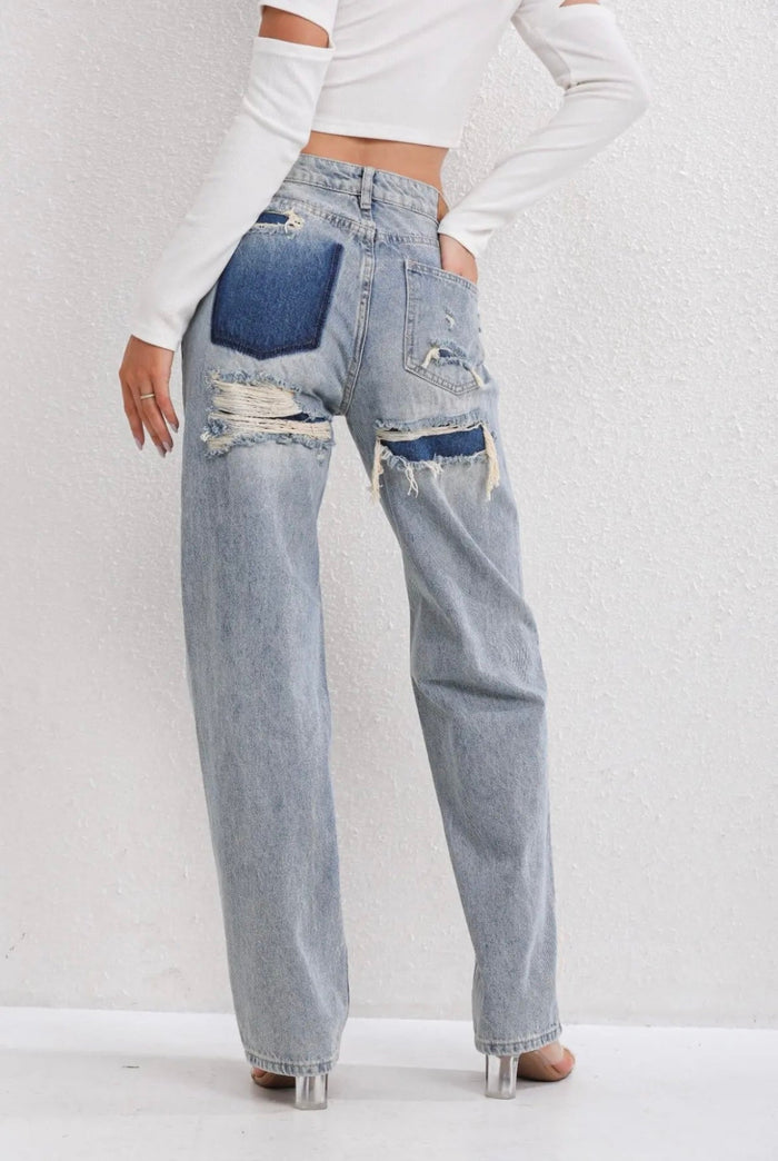 Damen Jeans Distressed im Vintage-Stil mit Rissen