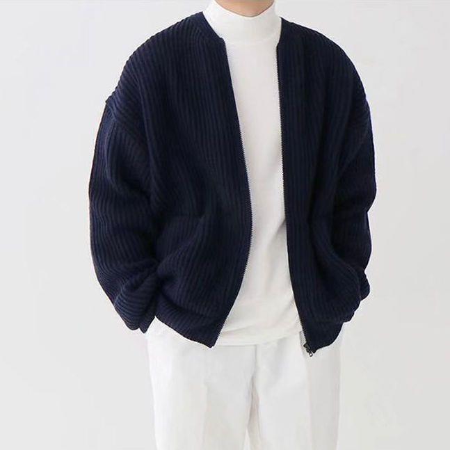 Herren Grobstrickjacke mit Reissverschluss und Taschen