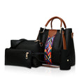 Vierteiliges Handtaschen-Set mit buntem Riemen