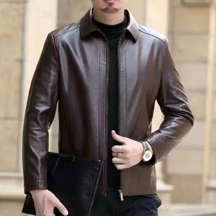 Herren Kunstlederjacke mit Stehkragen in Schwarz