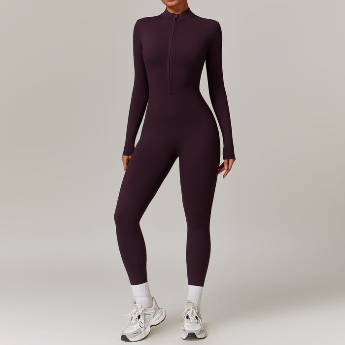 Anna | Gefütterter Yoga-Jumpsuit mit Zip und Daumenlöchern
