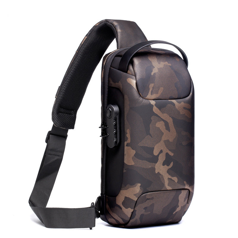 Schwarze Brusttasche mit Zahlenschloss und USB-Port
