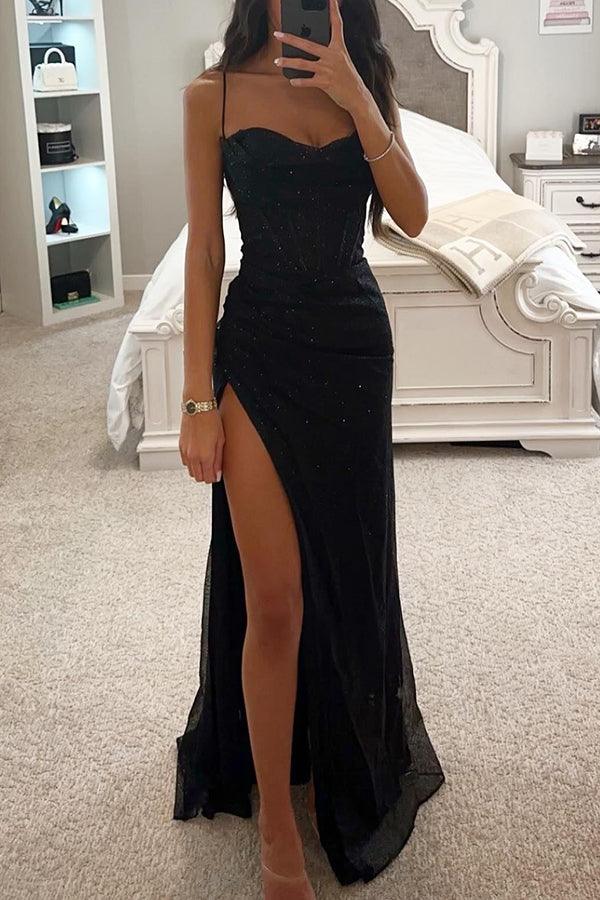 Damen Maxikleid mit Korsettschnitt und Beinschlitz
