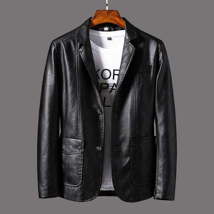 Herren Lederjacke mit Knopfmanschetten und Reverskragen