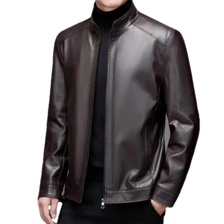 Herren Kunstlederjacke mit Stehkragen in Schwarz