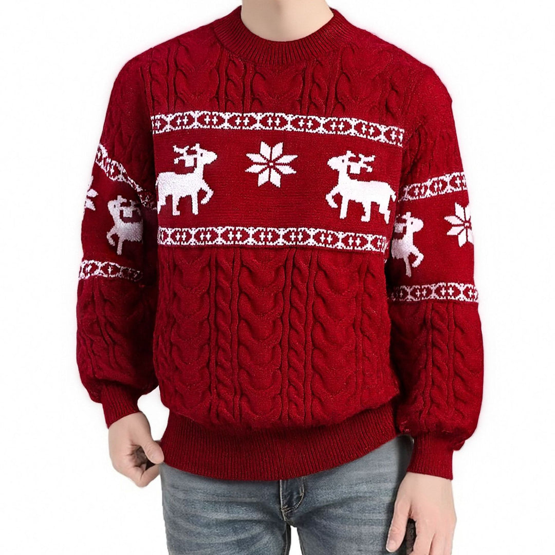 Herren Weihnachtspullover mit Rentiermuster und Rundhals