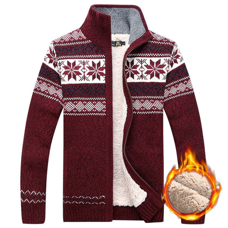 Herren Strickjacke mit Norwegermuster und Stehkragen
