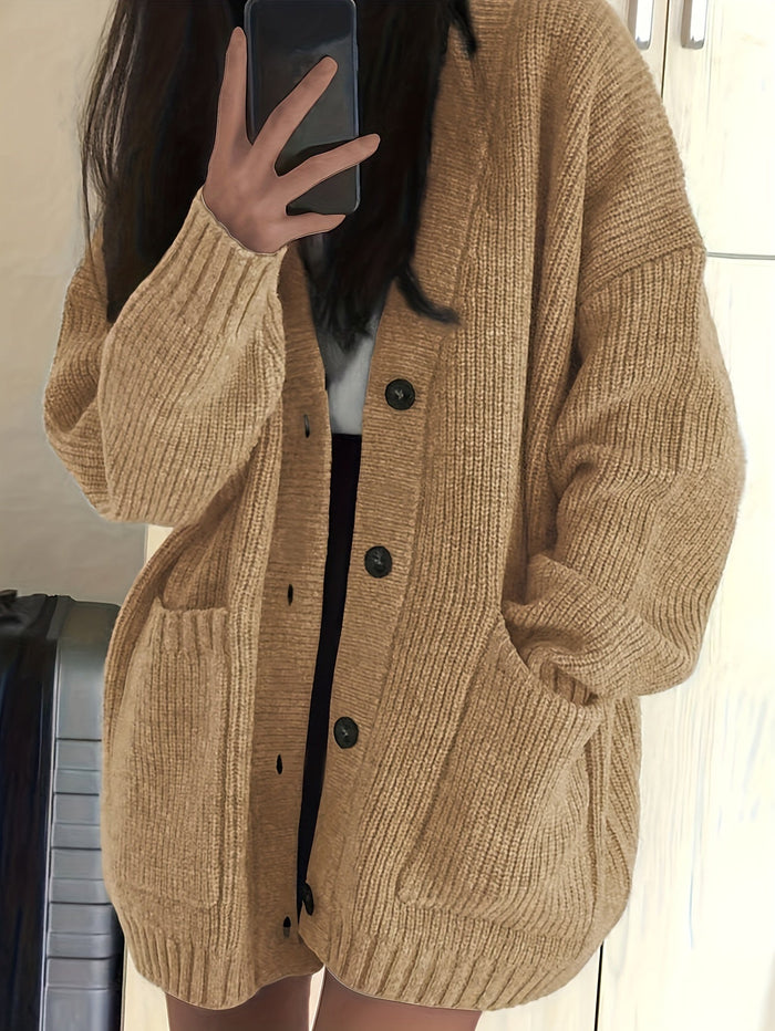 Damen Relaxed Cardigan mit Knopfleiste und Taschen