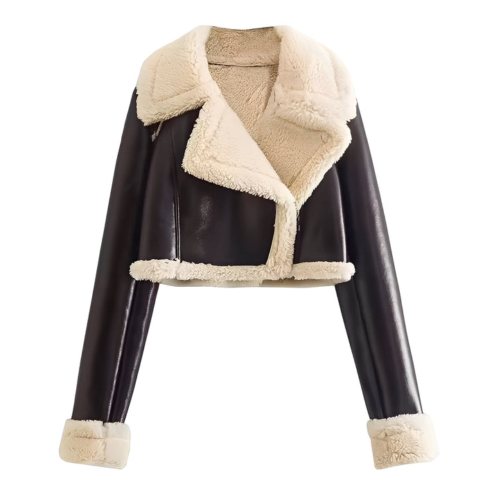 Damen Bikerjacke mit Fellkragen und Futter für Herbst