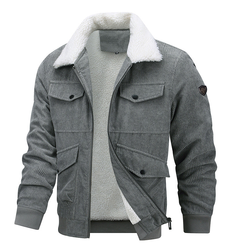 Herren Cordjacke mit Sherpa-Kragen in Grau