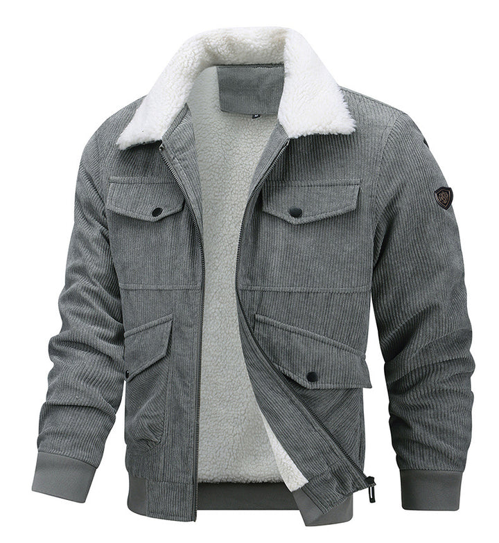 Herren Cordjacke mit Sherpa-Kragen in Grau