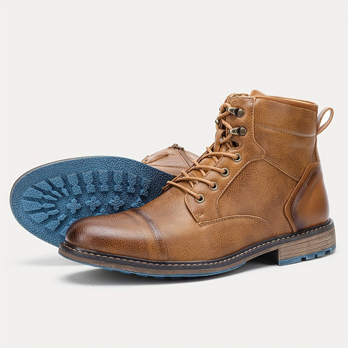 Herren Schnürstiefel mit Cap-Toe-Design und Reißverschluss