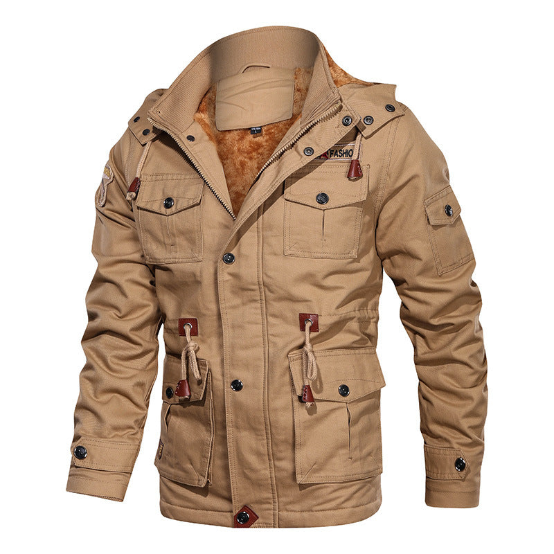 Herren Military-Winterjacke mit Kapuze in Khaki