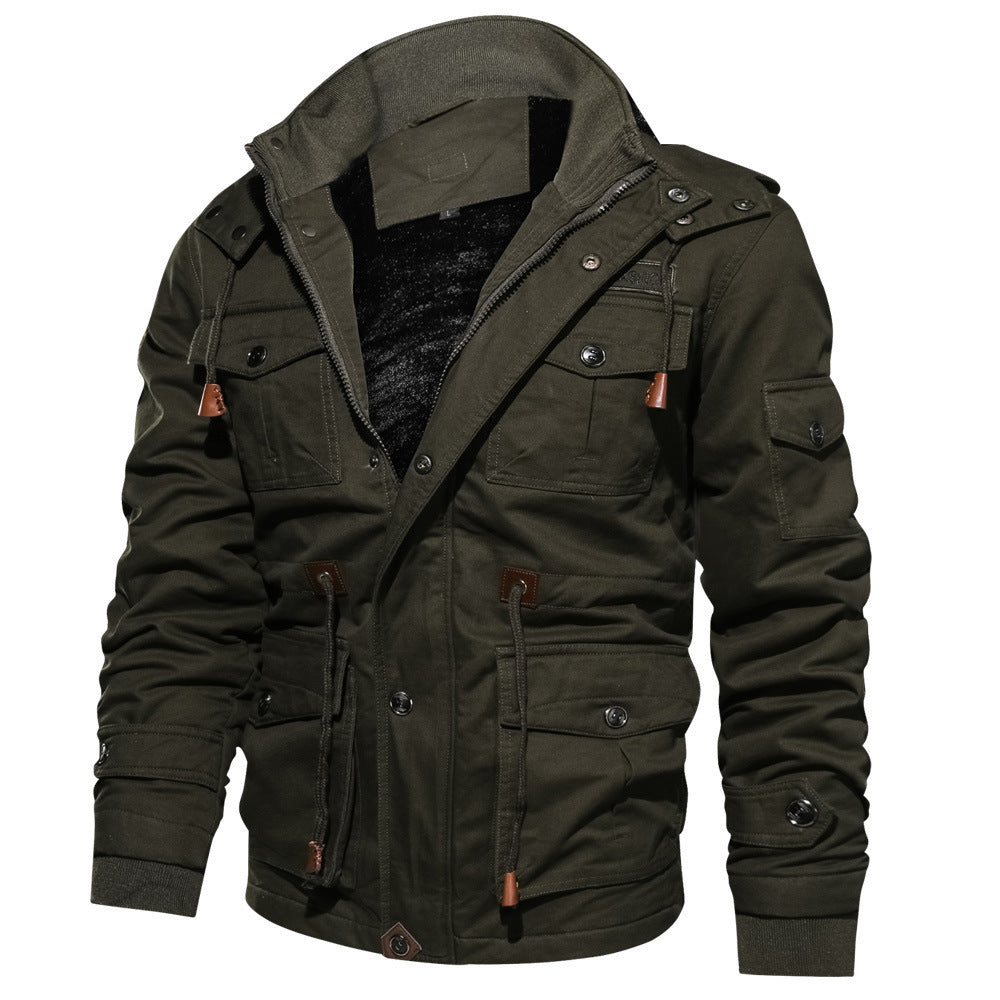 Herren Military-Winterjacke mit Kapuze in Khaki
