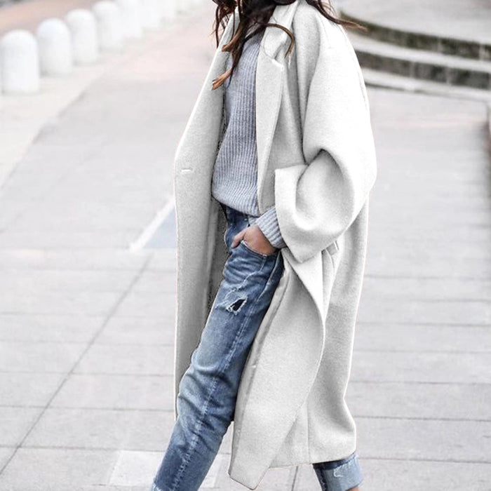 Lea | Langer Oversize-Mantel mit Reverskragen in Wolloptik