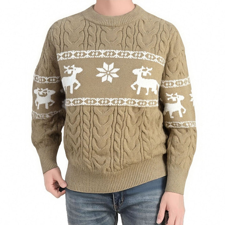 Herren Weihnachtspullover mit Rentiermuster und Rundhals