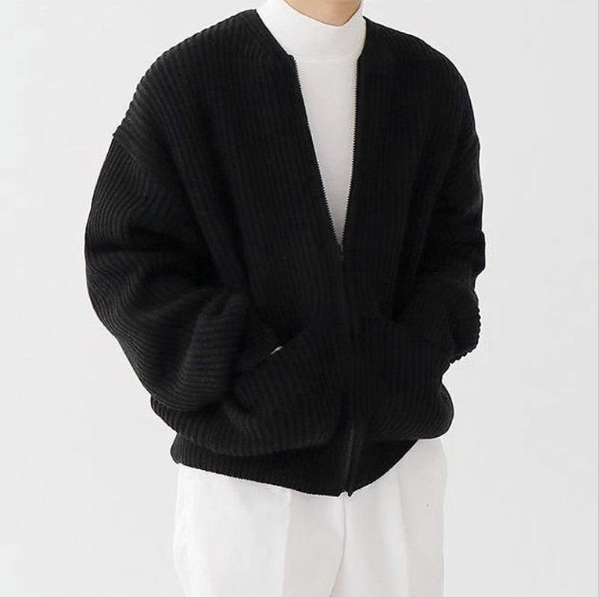 Herren Grobstrickjacke mit Reissverschluss und Taschen