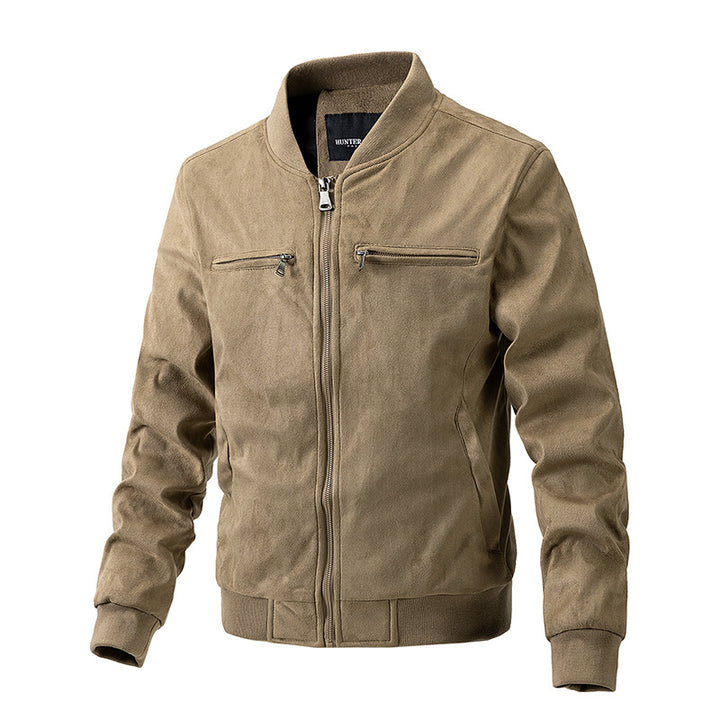 Herren Wildlederjacke mit Stehkragen in Khaki