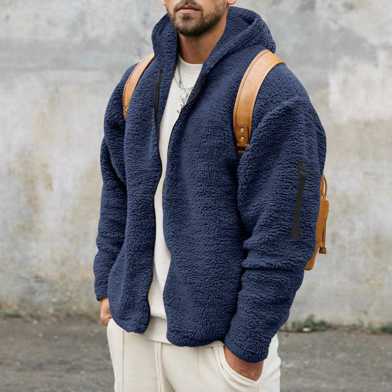 Herren Teddy-Fleecejacke mit Kapuze in Khaki