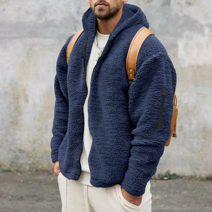 Herren Teddy-Fleecejacke mit Kapuze in Khaki